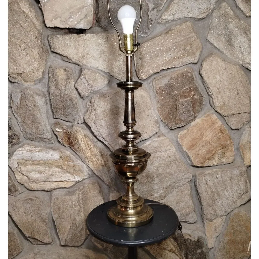 Vintage Stiffel Heavy Brass Table Lamp MCM Hollywood Regency 26.5